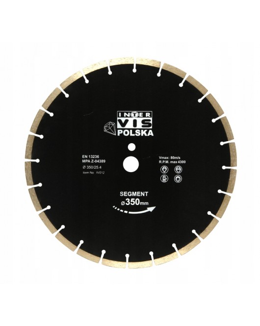 Disc diamantat segmentat INTER-VIS , 350mm pentru beton , granit - IV-350